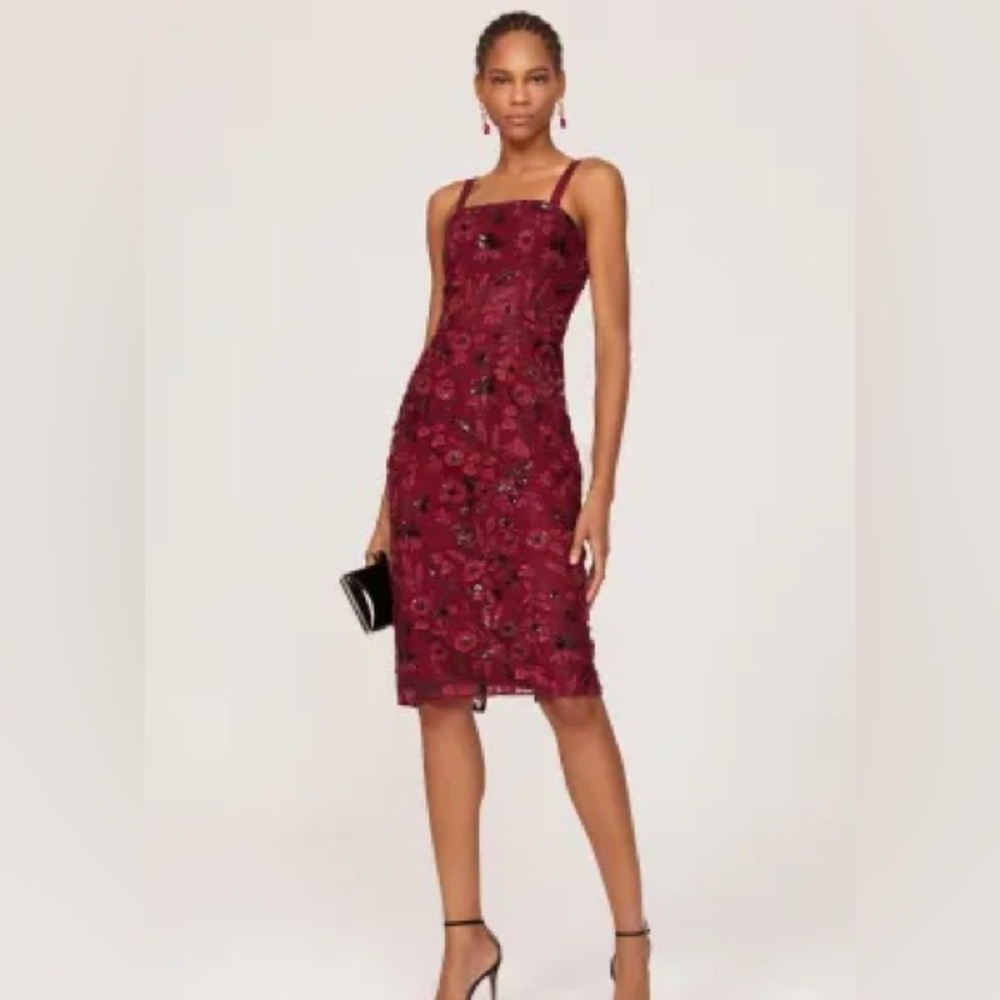 Dress the Population Burgundy Floral Dress